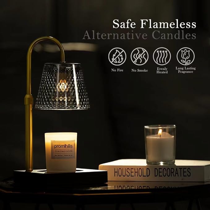 Candle Warmer Lamp: Adjustable Height, Dimmer, and On/Off Timer (8H/4H/2H) - an Elegant and Creative Gift, Fits Various Sizes of Scented Candles(Black)