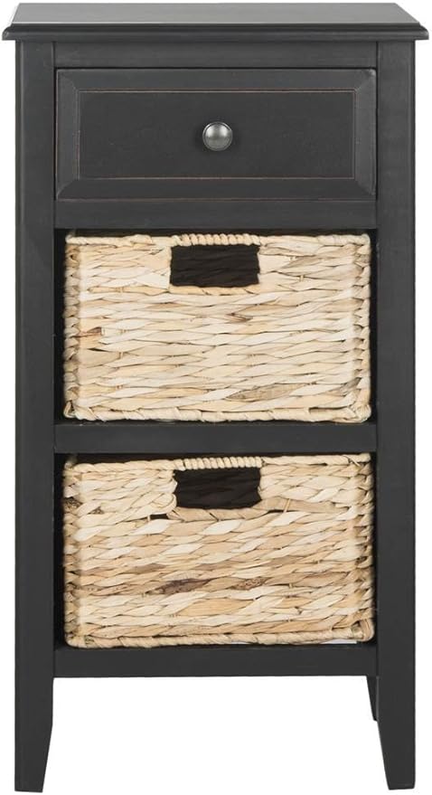 Safavieh Home Collection Everly Drawer Distressed Black 1-Drawer 2 Removable Baskets Side Table