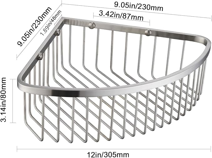 Bathroom Shower Caddy Corner Shelf Basket, Ultra Sturdy Rust-Proof Stainless Steel Shelf Organizer Shampoo Holder, Wall Mounted Storage Rack for Bathroom Kitchen, Brushed Nickel