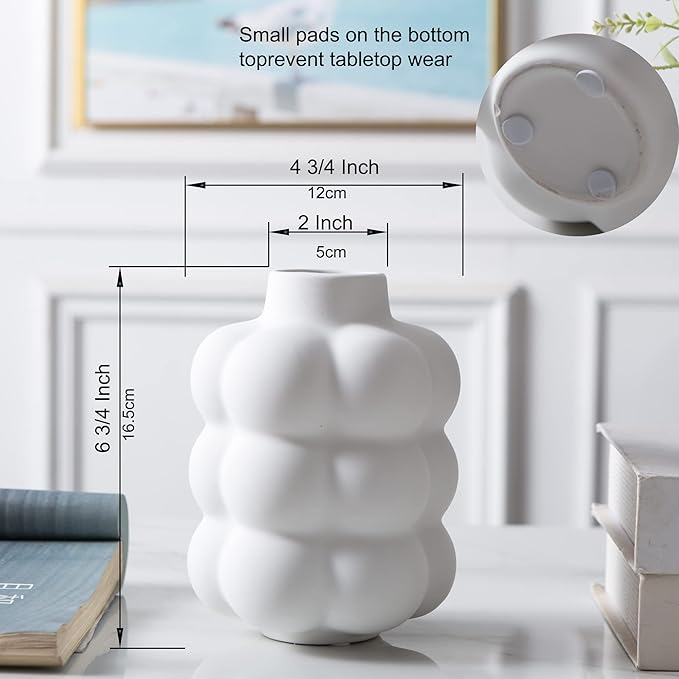 Ceramic Vase, Modern Dried Flower Vase, White Vase with Raised Dots, Boho Home Decor for Centerpiece Wedding Dinner Table Party Living Room Office Bedroom, Housewarming Gift