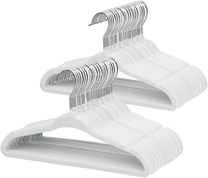 ManGotree 11" Baby Velvet Hangers, Non-Slip Infant Coat Hangers, Ultra-Thin Toddler Felt Hanger with 360° Swivel Hook, Space Saving Children's Hanger for Kids Clothes, 48 Pack (White)