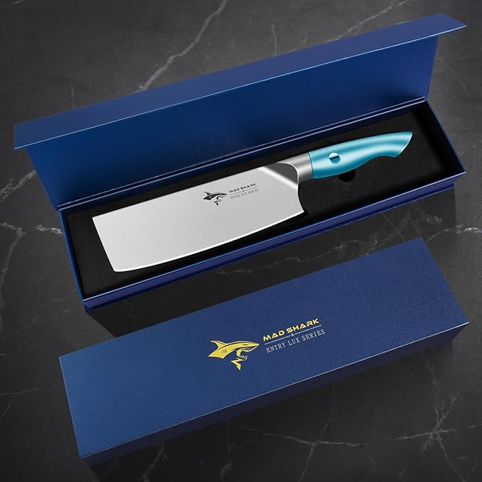 MAD SHARK Nakiri Chef Knife 7 Inch Vegetable Knives, Ultra Sharp Knife, Multipurpose Chopping Knife with Precision and Beauty, for Home and Kitchen, Unique gift for Family with Box，Blue