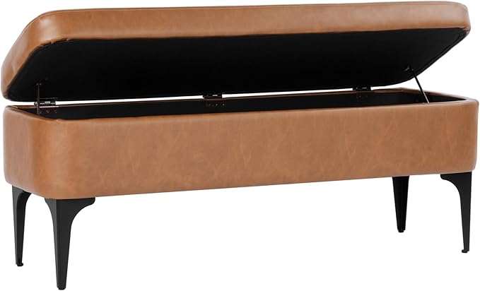 HomePop Upholstered Storage Bench with Metal Leg Home Décor|Bench with Storage for Living Room & Entryway - Carmel Faux Leather