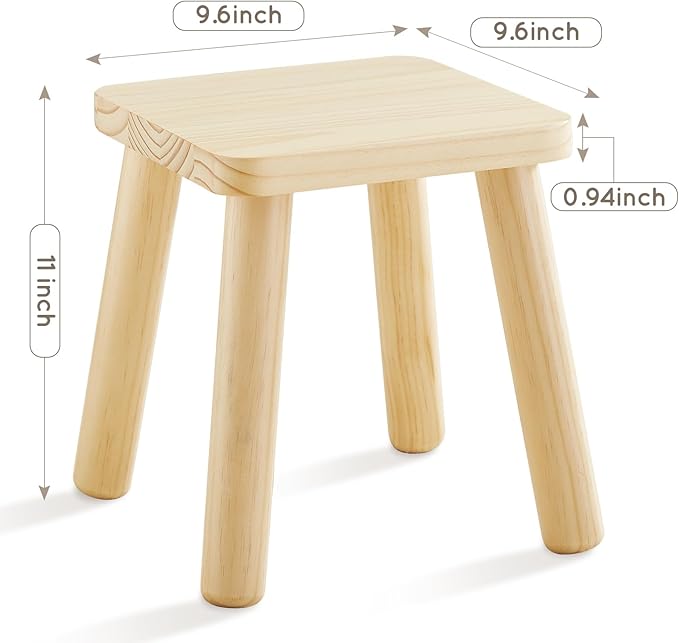 Beright Wooden Step Stools for Kids, Children's Stool fit with Sensory Table, Sturdy Sitting Stool with Assembled Four-Legged, for Children, Toddler, Square, 2 Pack