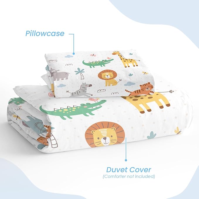 SANDJEST Animal Duvet Cover Sets Twin Size for Kids Boys Girls, Include 1 Polyester Comforter Cover 68x86 Inches and 1 Pillowcase 20x26 Inches, Comforter Not Included, Gift for Christmas Birthday