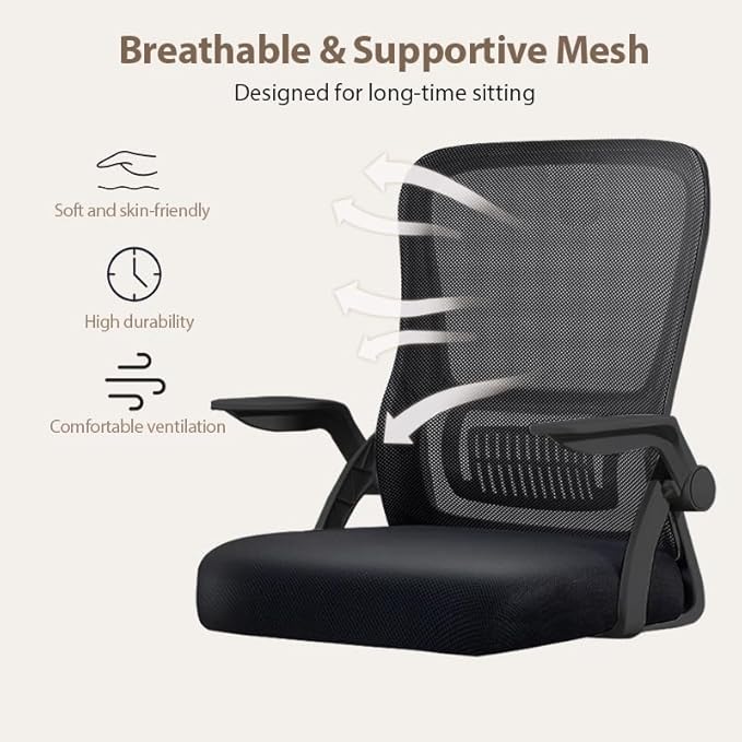 Office Chair, Ergonomic Desk Breathable Mesh Swivel Chair with Flip-Up Arms and Lumbar Support Computer for Home Office