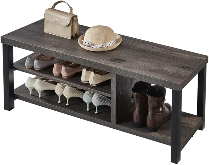 EXCEFUR Industrial Entryway Bench, Rustic Indoor Shoe Boot Storage Bench Seat for Living Room, Grey