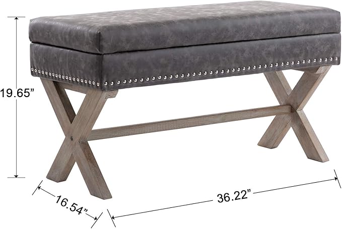 chairus PU Leather Upholstered Storage Entryway Bench, 36 inch Bedroom Bench Seat with X-Shaped Wood Legs for Living Room, Foyer or Hallway - Gray