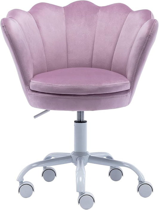 chairus Cute Kids Desk Chair Velvet Living Room Accent Armchair Upholstered Teens Vanity Chair with Seashell Back, Adjustable Swivel Children Study Chair for Computer Homework, Purple