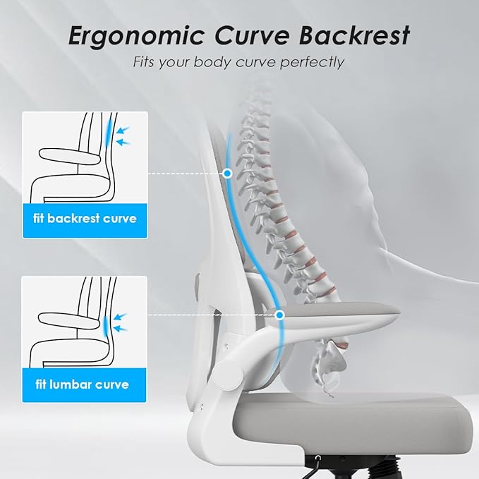 Soohow Office Chair, Mesh Ergonomic Office Chair with Lumbar Support, Comfy Computer Desk Chair with Flip Armrest Rolling Wheels for Home Study Room Office, White & Gray