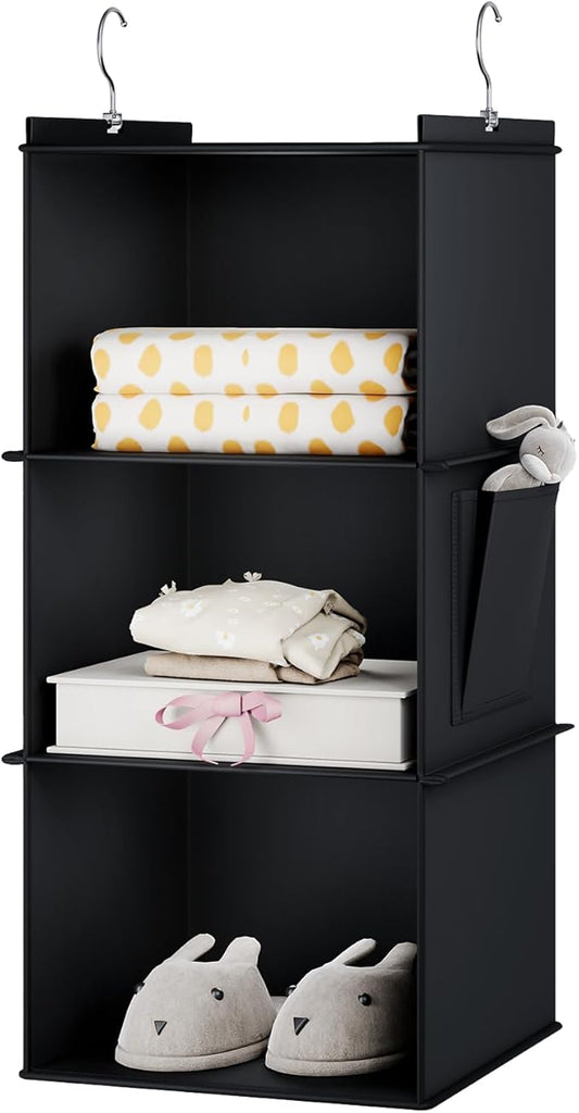 Hanging Closet Organizer, 3-Shelf Closet Hanging Storage Shelves, Black
