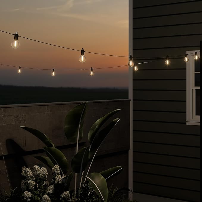Outdoor String Lights 50 ft, LED Grobe Patio Lights with 27（25+2 Spare G40 Shatterproof Bulbs, IP 65 Waterproof, Outside Hanging Light for Cafe Bistro Backyard