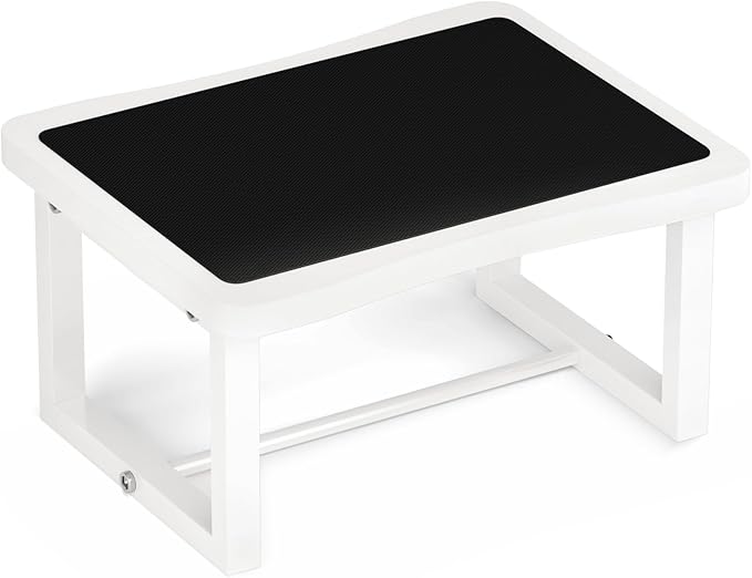 Wooden Step Stool with 500 Pounds, Wide Bed Step Stool for Adults，Wood White Step Stool&Stable Solid Metal Frame for Kitchen, Bedroom, Living Room, Bathroom