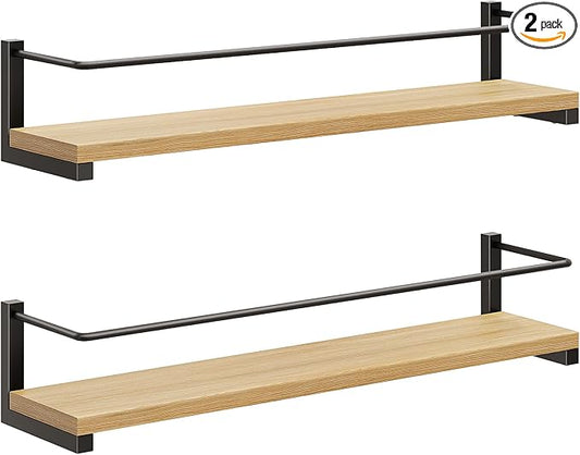 OROPY Spice Rack Wall Mounted, Rustic Wood Hanging Rack for Over The Stove, Kitchen Wall, 2 Pack