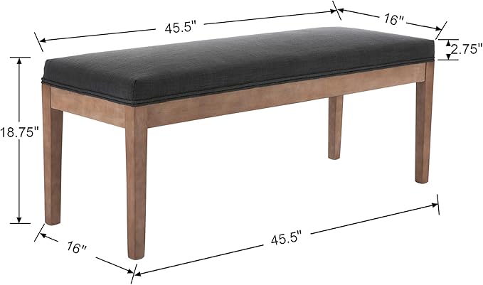 Upholstered Entryway Bench Farmhouse Shoe Benches for Hallway Porch Bedroom Bench for End of Bed Dining Bench for Dining Table Dining Room Kitchen Window with Wood Legs, Linen, Charcoal
