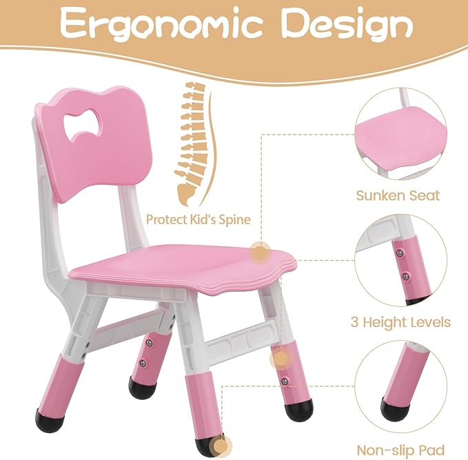 GAOMON Kids Table and 6 Chair Set with Storage Box, Height Adjustable Toddler Table and Chairs Set for Ages 2-10, Graffiti Desktop, Non-Slip Legs, Children Activity Table for Daycare Classroom Home