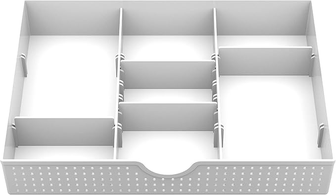 CAXXA 3 Slot Drawer Organizer with 4 Adjustable Dividers - Drawer Storage 7 Compartments Junk Drawer Organizer for Office Desk Supplies and Accessories, White