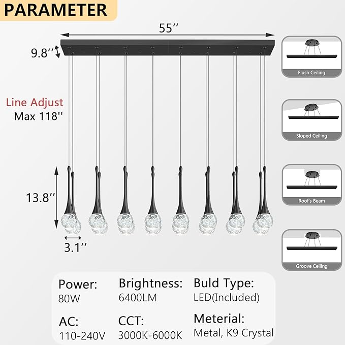 16 Lights Modern Glam Crystal Chandelier for High Ceiling LED Dimmable Pendant Light for Staircase Foyer Enterway Living Room Chandelier Lighting Black