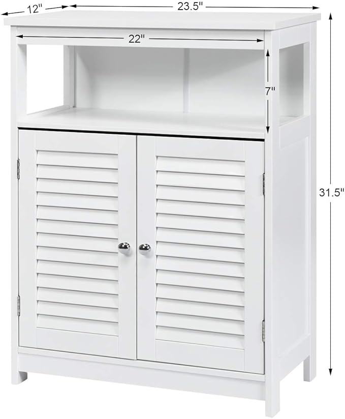 Tangkula Bathroom Floor Cabinet, Wooden Freestanding Storage Cabinet with Double Shutter Door & Adjustable Shelf, Storage Cabinet for Bathroom Living Room (White)