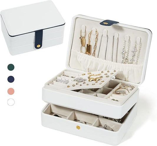 Jewelry Boxes For Girls And Women, Pu Leather Made Portable Jewelry Organizer Travel Case,3 Layers Girl Jewelry Box For Rings, Earings, Necklaces, Bracelets, Watches And Lipsticks (white)