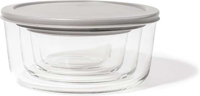 16-Piece Glass Food Storage Containers Set (8 Containers + 8 Lids) | Round, Nesting, Microwave & Dishwasher Safe | BPA-Free, Space-Saving | Grey Lids for Pantry & Kitchen Organization
