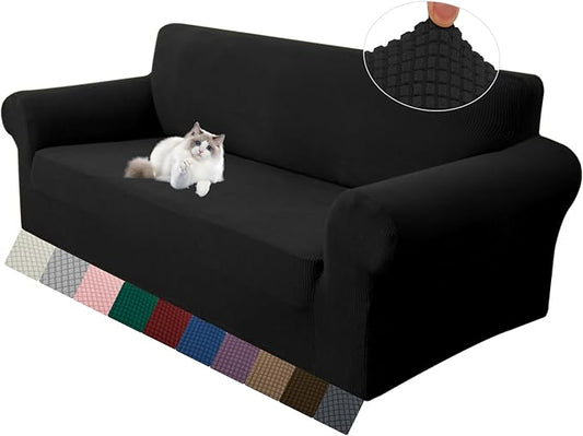 LURKA Stretch Loveseat Sofa Slipcovers 1 Piece Couch Covers for Sofa Furniture Protector Full Sofa Covers with Elastic Bottom for Kids and Dog (Medium, Black)