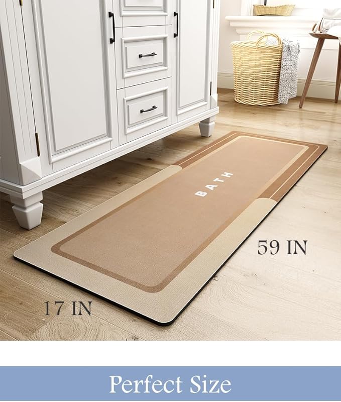 MontVoo Non Slip Bath Mat - Super Absorbent, Stain Resistant, Quick Dry - 17"x50" Brown