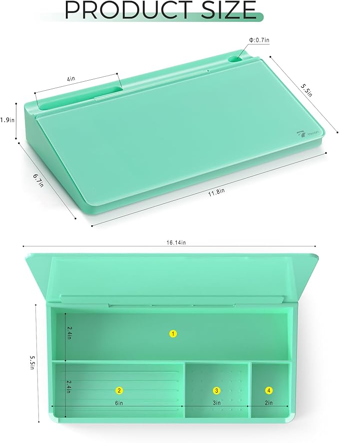 TOWON Small Compact Glass Desktop Whiteboard with Storage – 12 x 7 in Dry Erase Board for Desk, Home Office, School | Includes 5 Markers, Eraser & Holder | Space-Saving Organizer, Aesthetic Mint Green