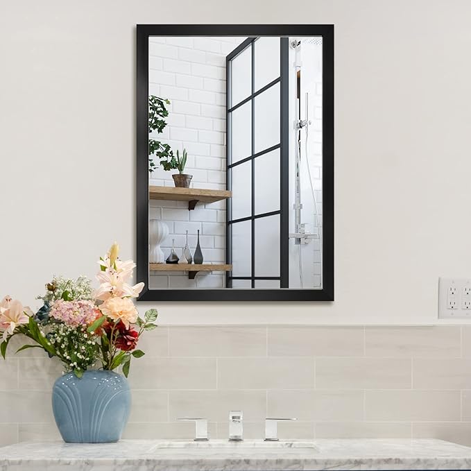 BOMINICA Rectangular Wall Mirror 20” x 28” Bathroom Mirror Framed Wall Mirror for Living Room, Vanity, Black