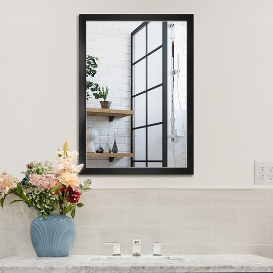 BOMINICA Rectangular Wall Mirror 20” x 28” Bathroom Mirror Framed Wall Mirror for Living Room, Vanity, Black