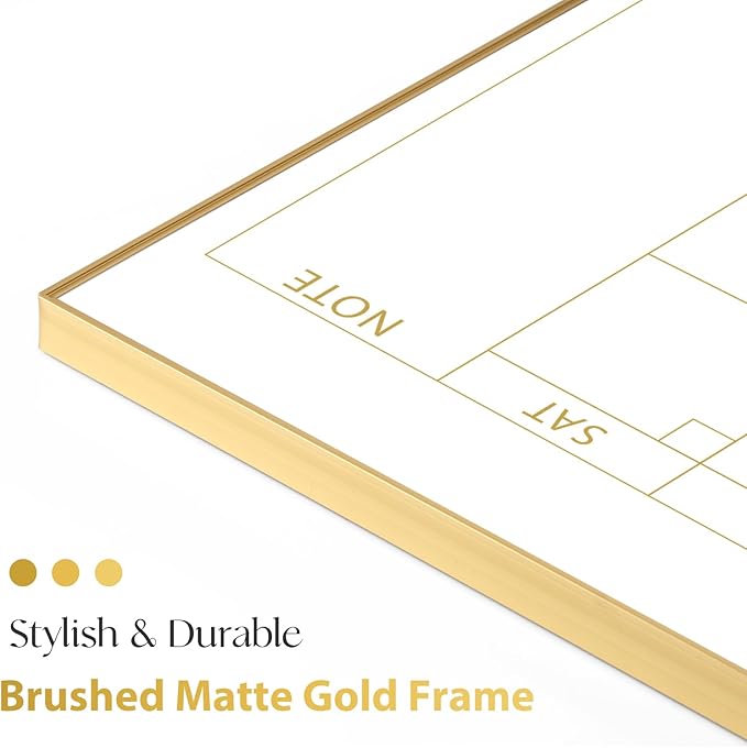 ARCOBIS Dry Erase Calendar Whiteboard Cork Board Combo, 24"x18" Magnetic White Board Calendar Dry Erase for Wall, Gold Frame Monthly Combination Board for Office, Home, School