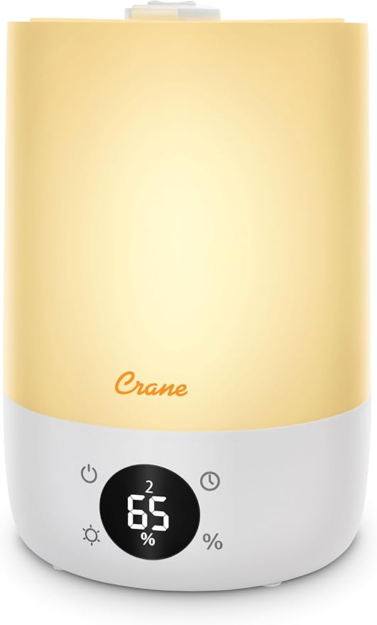 Crane Ultra-Quiet 3-in-1 Humidifier, Essential Oil Aroma Diffuser & Soothing Sleep Light - Compact 1.2 Gallon Capacity with Adjustable Night Light & Fragrance Tray - Ideal for Bedroom and Office