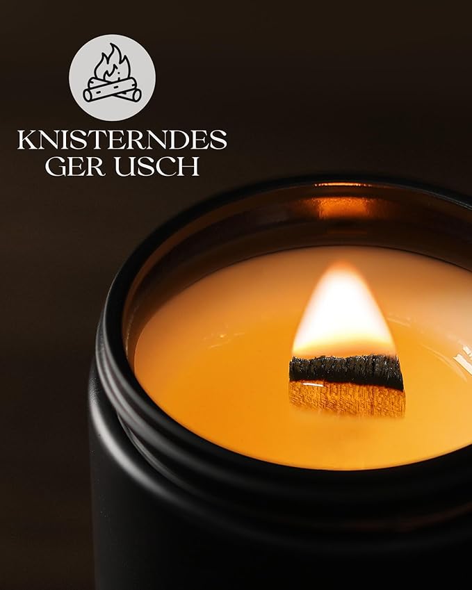 AOOVOO Scented Candles for Men - Rose & Sandalwood Candles for Home Scented | Crackling Wood Wick Soy Candles | Strong Fragranced Masculine Black Candle Gift for Women & Men, 22oz