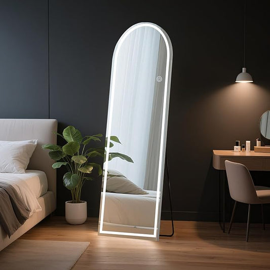 OLIXIS 16"×60" Arched Full Length Mirror with Light, LED Floor Full Body Mirror with 3 Color Lighting