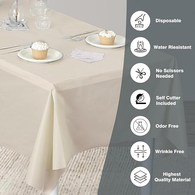 Craft And Party, 54 in x 300 feet Plastic Table Cover Roll for Party, Banquet, Picnic, Kids Activities for Any Size and Shape Table (Ivory, 54" x 300ft)