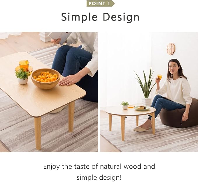 EMOOR Wood Folding Coffee Table Rectangle Medium (17.7"x31.5") White, Floor Sitting Low Table Small Space Minimalist Japanese Tatami Room