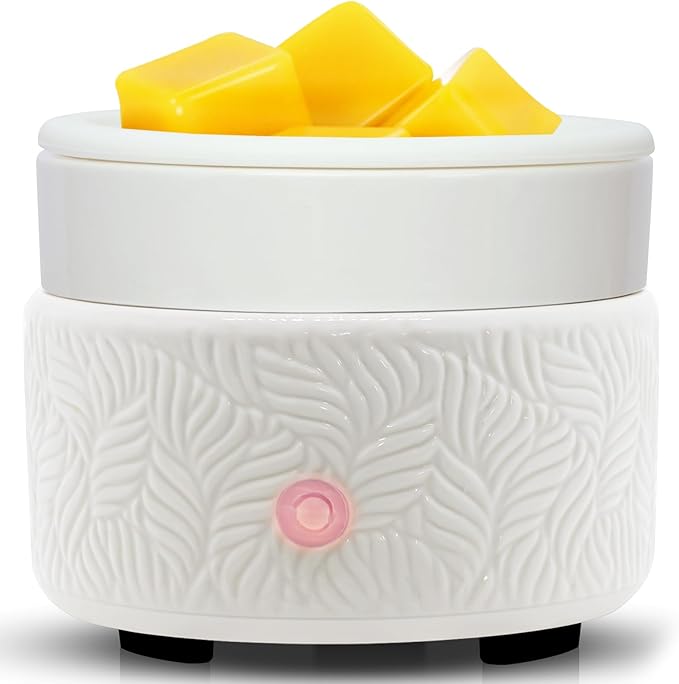 Candle Wax Melts Warmer Burner - Ceramic Essential Oil Burner Warmer with 1 pc Silicone Dish 3-in-1 Fragrance Melter for Scented Wax Tart Cube Aromatherapy Home Office Bedroom Decor Gifts