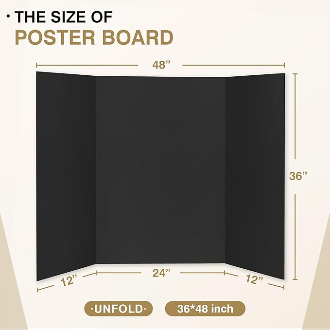 Chell 36" x 48" Large Trifold Poster Board, 2 Pack, Black Corrugated Project Boards for Science Fair, School Projects, Event Displays and Business Presentations