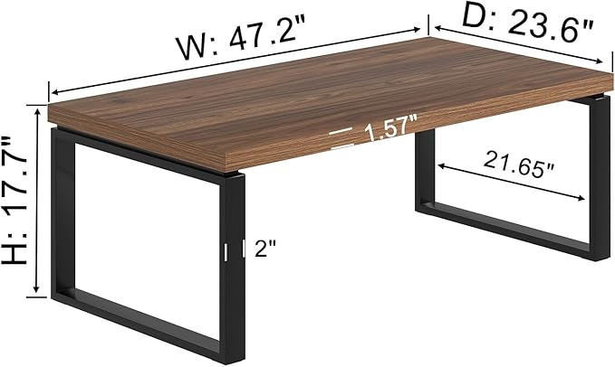 EXCEFUR Modern Coffee Table, Industrial Center Table for Living Room, Wood and Metal Rectangle Cocktail Tea Table for Home Office, Easy Assembly, Walnut, 47 Inch