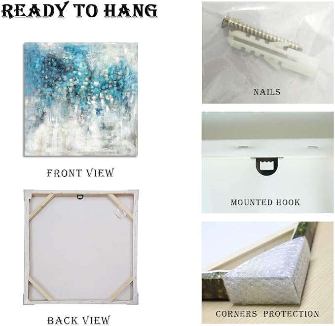 TAR TAR STUDIO Abstract Wall Art Canvas Artwork: Blue Abstract Painting Picture on Canvas for Bedroom (24''W x 24''H, Multiple Sizes)