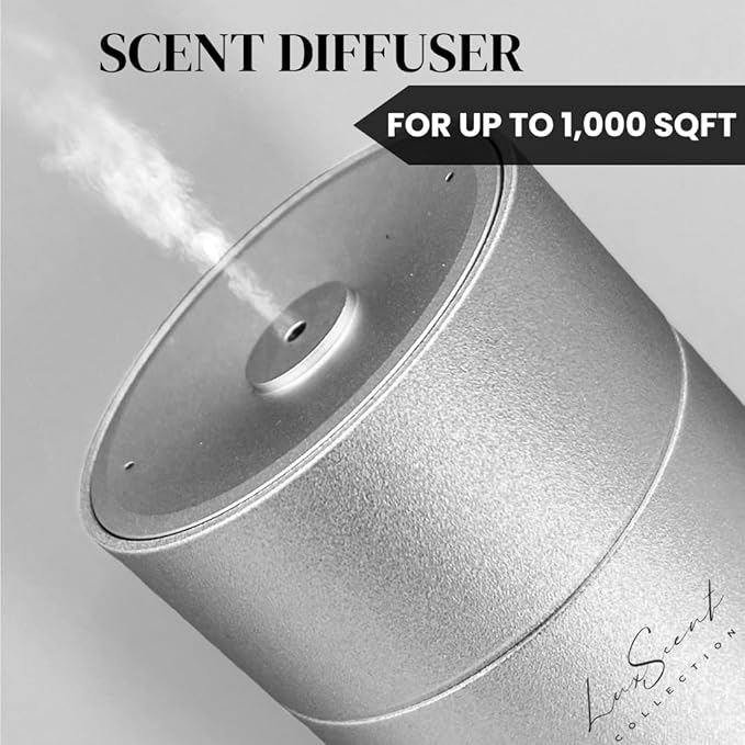 Aroma Scent Diffuser Starter Kit for Up to 1000SQ. FT. Coverage - 120ML Waterless Essential Oil Scent Included - Luxury Aroma Diffuser Ideal for Home, Office & Hotel (Silver, Iconic)