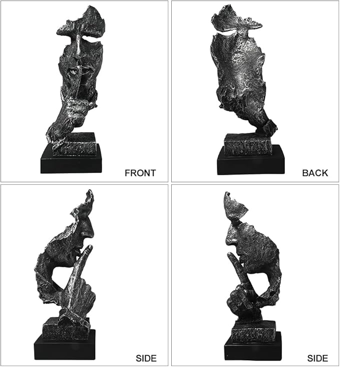 fazhongfa Thinker Statue - Silence is Gold Modern Decor Creative Abstract Art Figurine Resin Sculptures Decoration Room Home Study Office Figurines for Desktop Shelf Table Ornament (Silver)