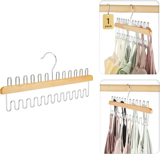 HOUSE DAY Closet Organizers and Storage, Tank Top Hangers, Rotatable Bra Organzier for Closet, Max 24 Storage Capacity Sport Bra Holder, Wood Space Saving Hanger 1 Pack - Dorm Room Essentials