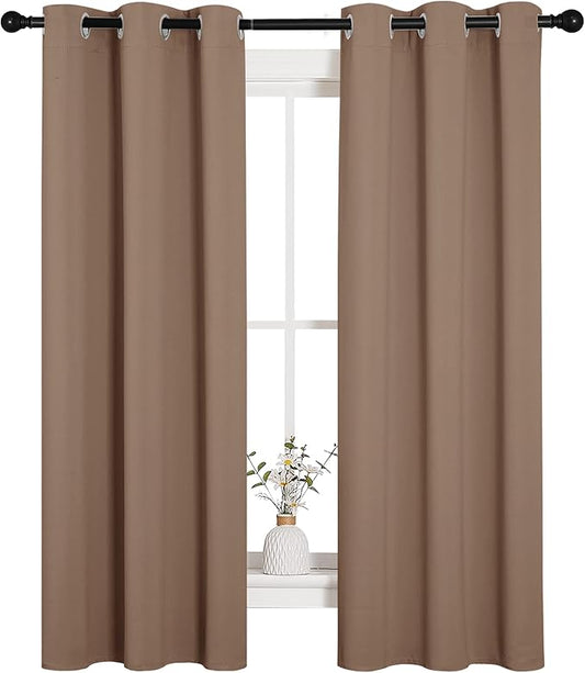 NICETOWN Blackout Window Curtains and Drapes for Kitchen, Window Treatment Thermal Insulated Solid Grommet Blackout Drapery Panels (Set of 2 Panels, 34 by 63 Inch, Cappuccino)