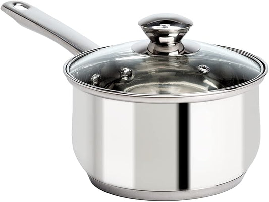 Ecolution Stainless Steel Sauce Pan, Encapsulated Induction Ready Cooking Pot with Glass Lid, Oven Safe, Dishwasher Safe Soup Pot, 2-Quart