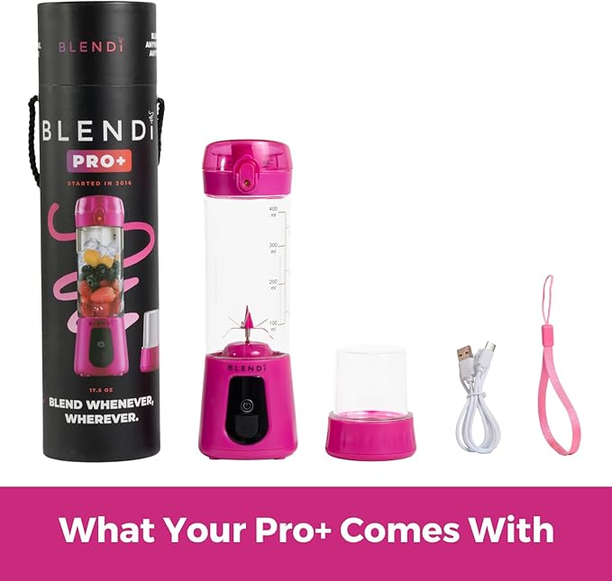 BLENDi Pro+ Portable Blender (New 2025 Model, 17.5oz, Hot Pink) – Upgraded 120W Motor, USB-C Rechargeable, Cordless Personal Blender Smoothies & Shakes – BPA-Free, Self-Cleaning, Travel-Friendly