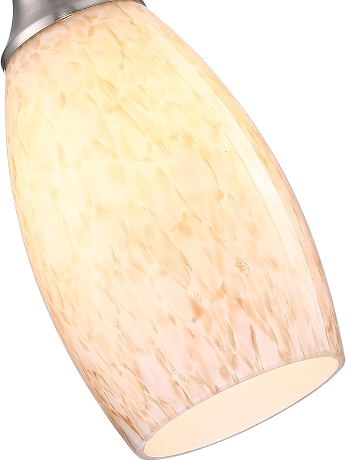 Mini Milk Glass Pendant Light,Handcrafted Beige Glass Pendant Hanging Light fixtures Small Pendant Light with Brushed Nickel Adjustable Cord for Kitchen Island,Bed Room,Hallway,Dining Room,Stairs