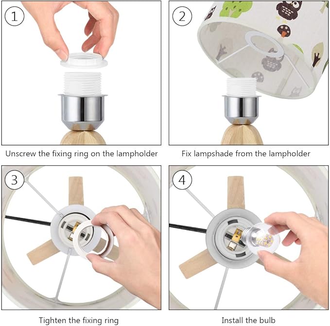 HAITRAL Tripod Table Lamp - Kids Nightstand Lamp with Fabric Cartoon Lampshade for Bedrooms and Living Room