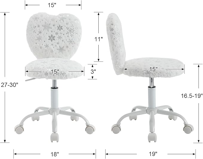 Kids Desk Chair - Girls Students Study Adjustable Computer Chair with Cute Heart Back for Home/Bedroom/School/Dorm, Snow White
