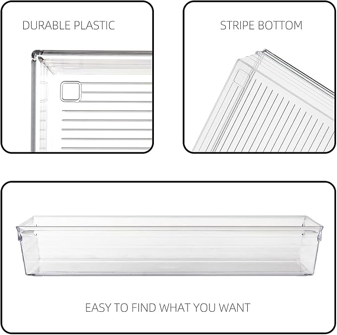 Backerysupply Clear Plastic Drawer Organizer Tray for Vanity Cabinet (6"×6"×2"，Set of 8),Storage Tray for Makeup, Kitchen Utensils, Jewelries, and Gadgets…